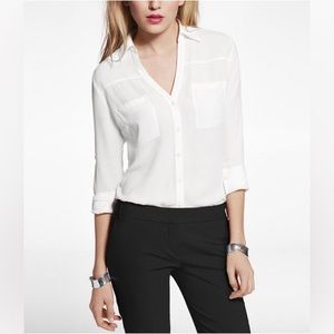 Express Slim Fit Convertible Sleeve Portofino Shirt in True White, Size Small